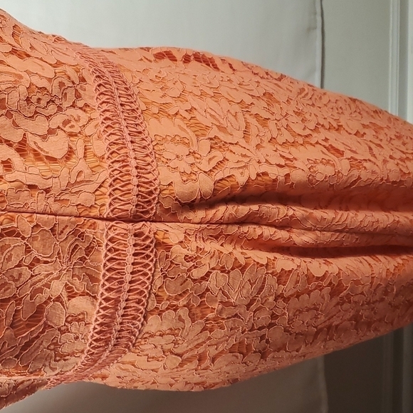 LACE SHEATH Orange Dress V neckline Size 14 - Picture 9 of 14